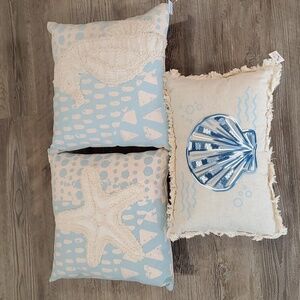 Nautical 3 Piece Pillow Set- Seashell, Seahorse and Starfish